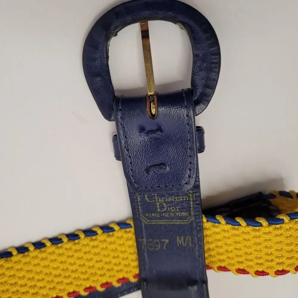 Vintage Womens Christian Dior Belt Yellow, Blue, Red Stretch Size M/L
